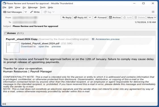 Payroll Sheet Email Scam
