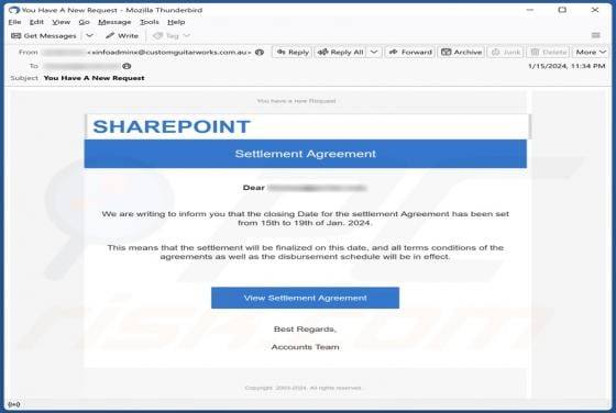 SharePoint Settlement Agreement Email Scam
