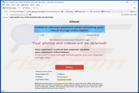 Your iCloud Photos And Videos Will Be Deleted Email Scam