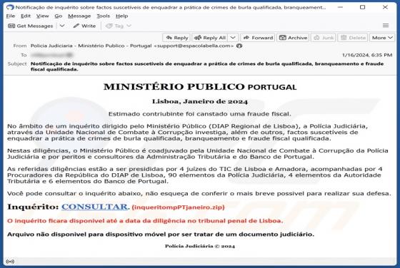 MINISTÉRIO PUBLICO PORTUGAL Email Virus