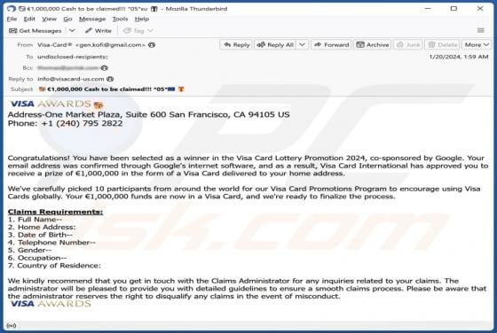 Visa Awards Email Scam