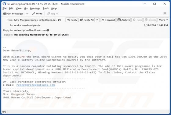 UKNL Board Online Sweepstakes Email Scam