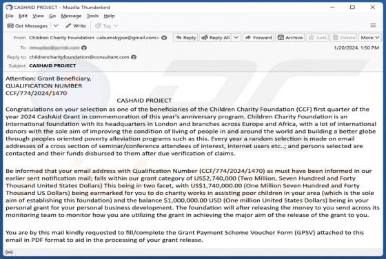 CashAid Project Email Scam