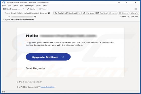 Upgrade Mailbox Quota Email Scam