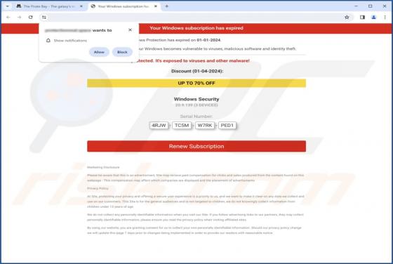 Your Windows Subscription Has Expired POP-UP Scam