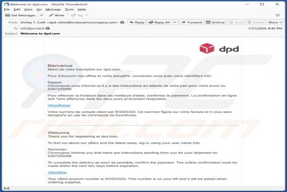 DPD Online Confirmation Must Be Made Email Scam