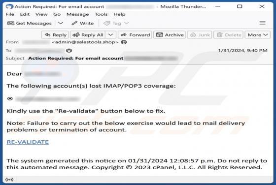 Account(s) Lost IMAP/POP3 Coverage Email Scam