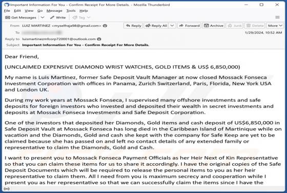 Unclaimed Expensive Goods Email Scam