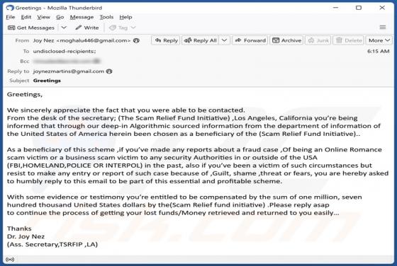 Scam Relief Fund Initiative Email Scam
