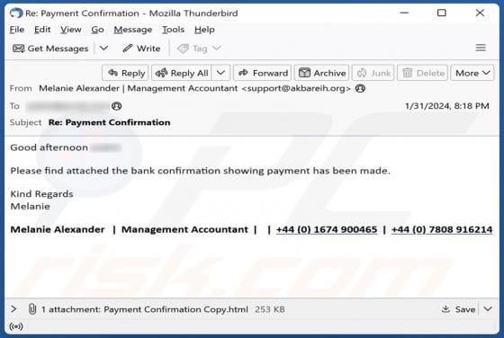 Bank Confirmation Email Scam
