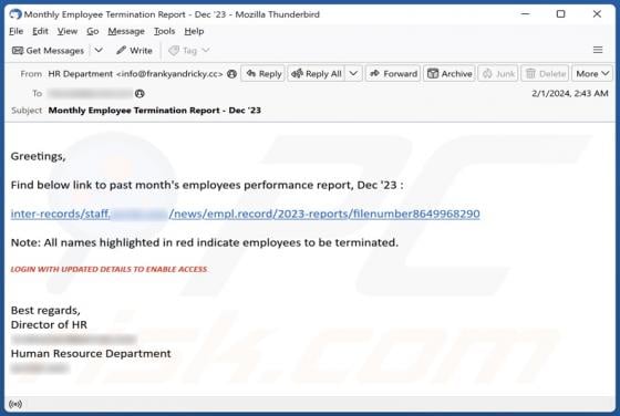Employees Performance Report Email Scam