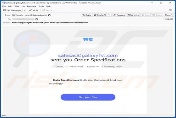 WeTransfer - Order Specifications Email Scam