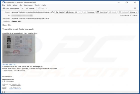 Order List Email Virus
