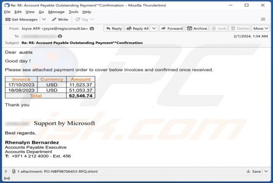 Payment Order Email Scam