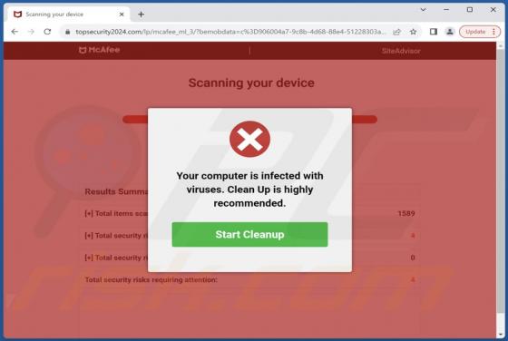 McAfee - Your Computer Is Infected With Viruses POP-UP Scam