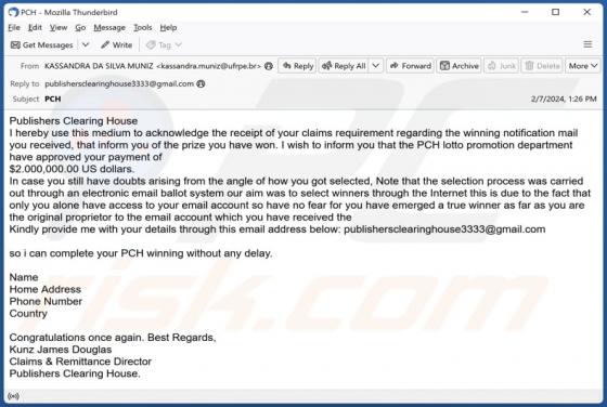 Publishers Clearing House Email Scam