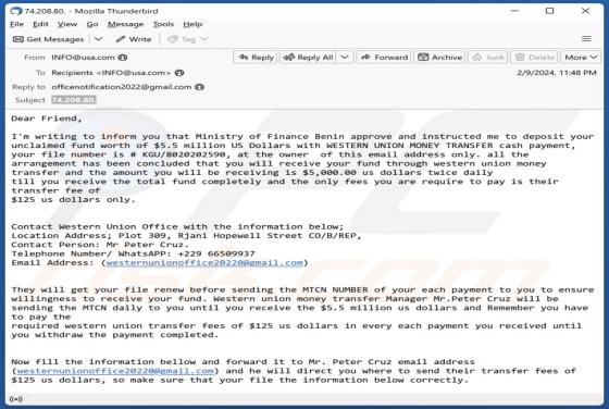 Western Union Money Transfer Email Scam