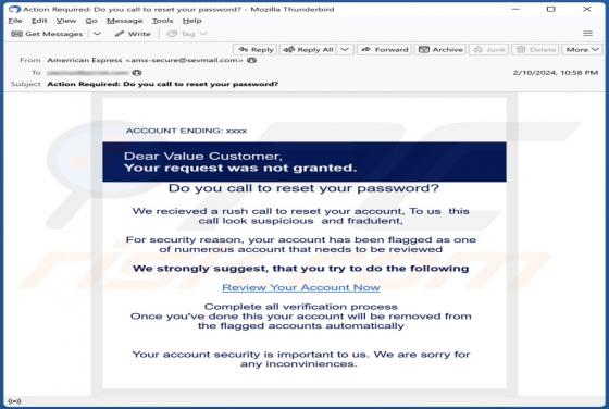 American Express - Call to Reset Your Account Email Scam