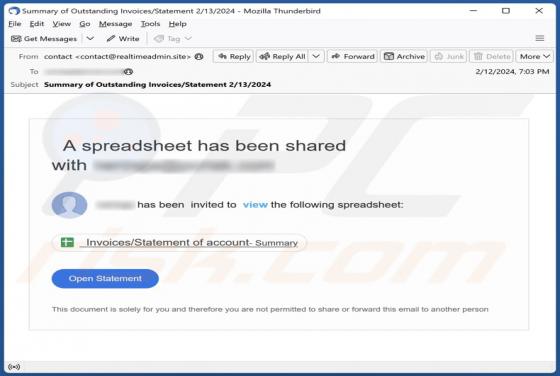 A Spreadsheet Has Been Shared Email Scam