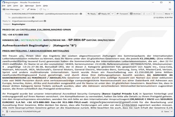 Internationalen Lotteriekommission Email Scam