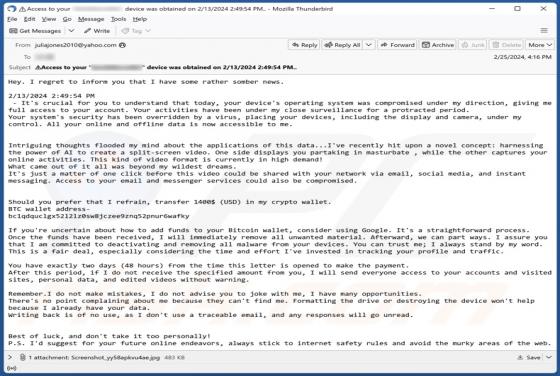 Operating System Was Compromised Under My Direction Email Scam