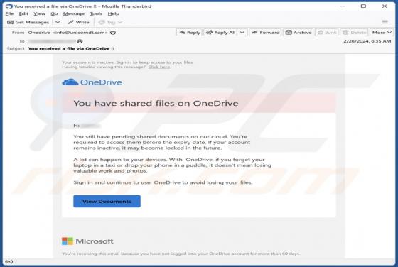 You Have Shared Files On OneDrive Email Scam