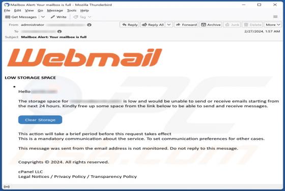 Webmail - Low Storage Space Email Scam