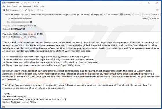 Payment Refund Commission (PRC) Email Scam