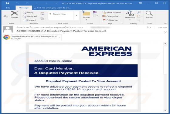 American Express - Disputed Payment Received Email Scam