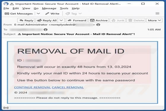 Removal Of Mail ID Scam