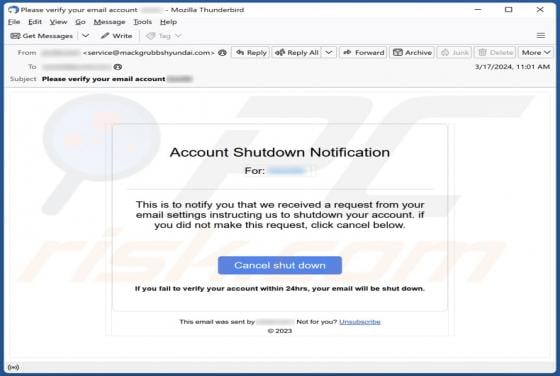 Account Shutdown Notification Email Scam