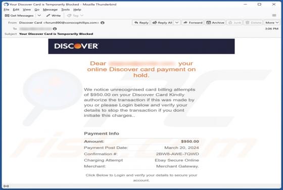 Discover Card Payment On Hold Email Scam