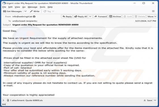 Urgent Requirement For The Supply Email Scam