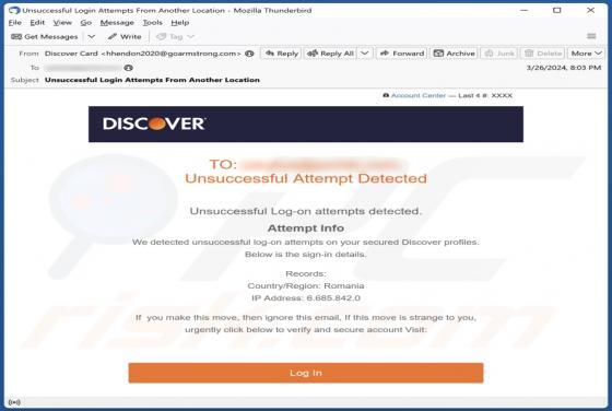 Discover Card - Unsuccessful Log-on Attempts Detected Email Scam