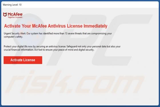 Activate Your McAfee Antivirus License POP-UP Scam