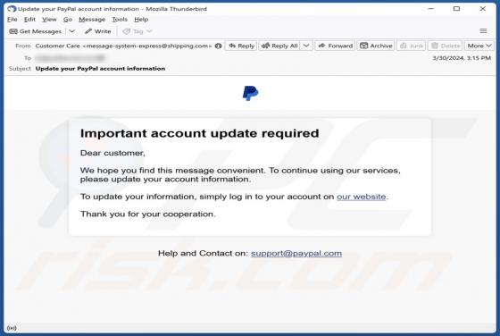 PayPal - Important Account Update Required Email Scam