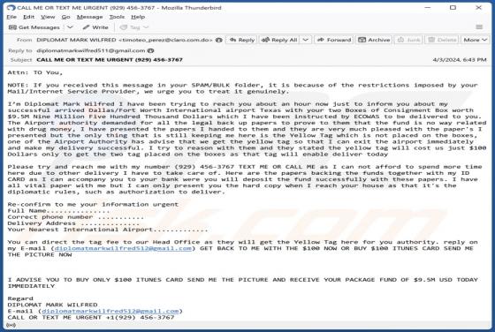 Yellow Tag Email Scam