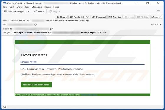 SharePoint Invoice Email Scam