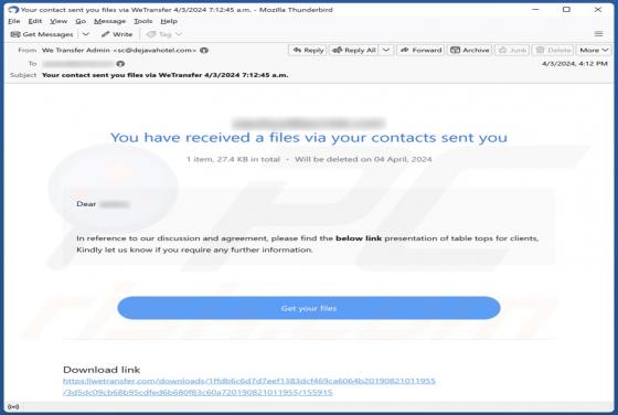 WeTransfer - You Have Received Files Email Scam