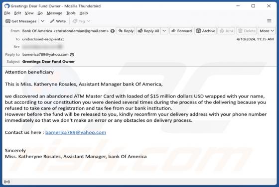 Abandoned ATM Master Card Email Scam