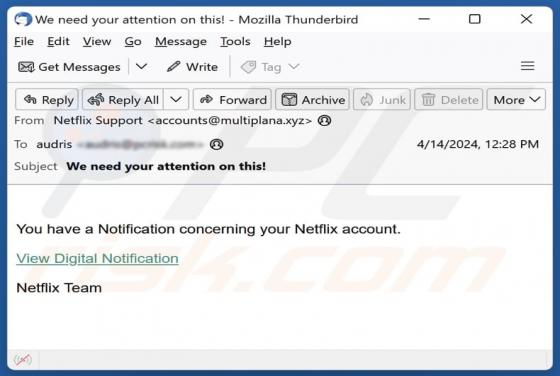 Notification Concerning Your Netflix Account Email Scam