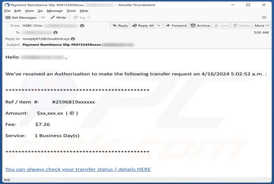HSBC Transfer Request Email Scam
