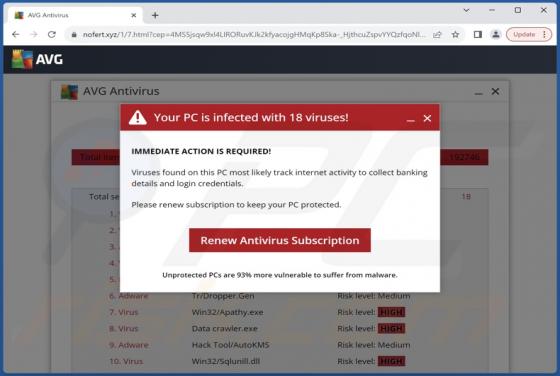 AVG - Your PC Is Infected With 18 Viruses POP-UP Scam