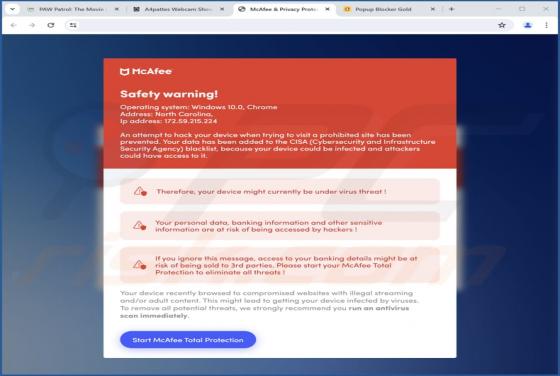 McAfee Safety Warning POP-UP Scam