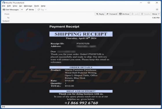 Shipping Receipt Email Scam