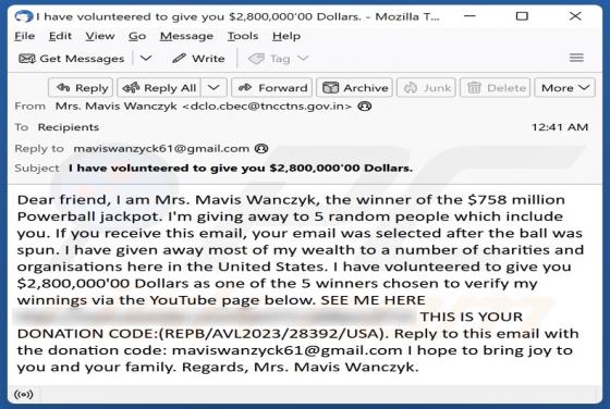Giveaway Of Lottery Winnings Email Scam