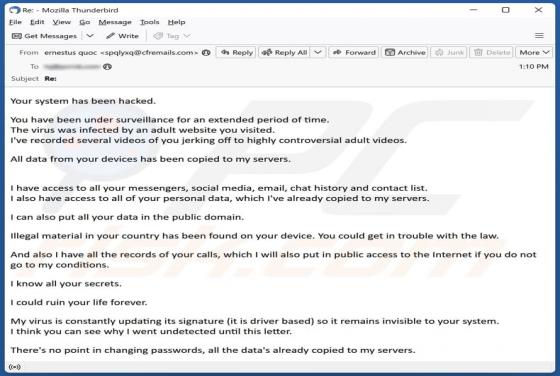 You Have Been Under Surveillance Email Scam