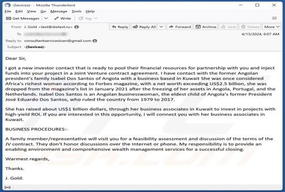New Investor Email Scam