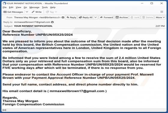 Foreign Compensation Commission Email Scam