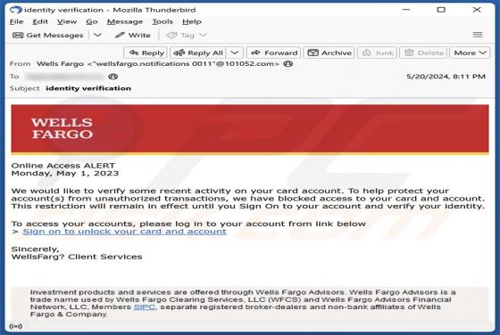 Wells Fargo - Card Activity Verification Email Scam